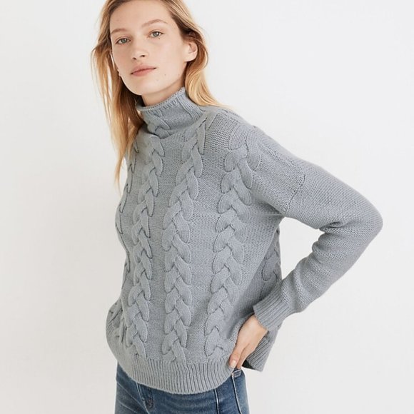 White Grenville Cableknit Mockneck Sweater - Picture 2 of 5